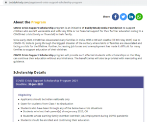 COVID Crisis Support Scholarship