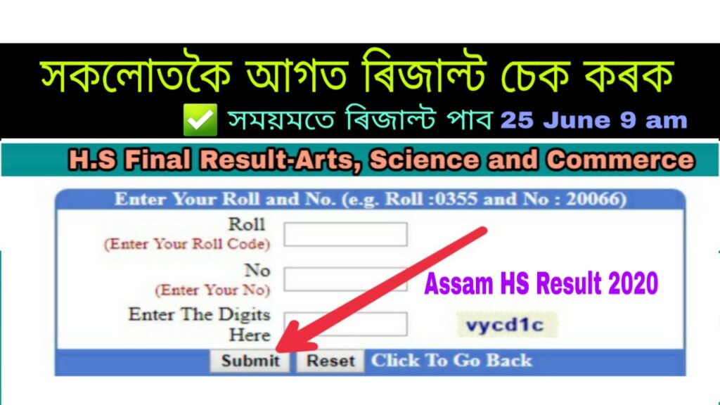 Assam HS Final result 25th June