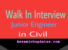 Walk In Interview for the post of Junior Engineer in Civil