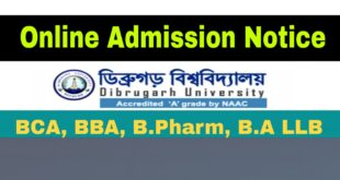 Dibrugarh University Admission Notice 2020