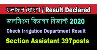 Assam Irrigation Department Sectiuon Assistant 397 posts result