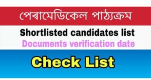 Assam ttwd paramedical course shortlisted candidates list
