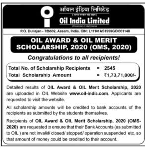 Oil Award and Oil Merit Scholarship 2020