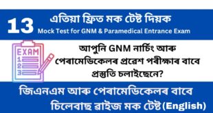 Mock Test 13 for GNM and Paramedical Entrance Examination