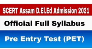 SCERT Assam D.El.Ed Pre Entry Test 2021