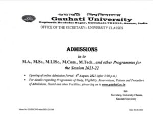 Gauhati University PG Admission 2021