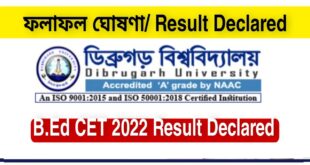 Dibrugarh University B.Ed CET Result 2022